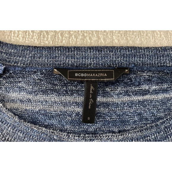 BCBGMAXAZRIA Women's Small Blue White Blouse Striped Knit Batwing - Picture 3 of 10